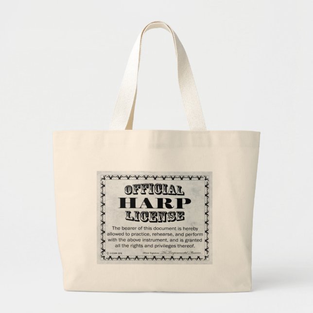 Harp License Large Tote Bag (Front)