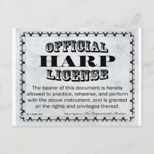 Harp License Postcard