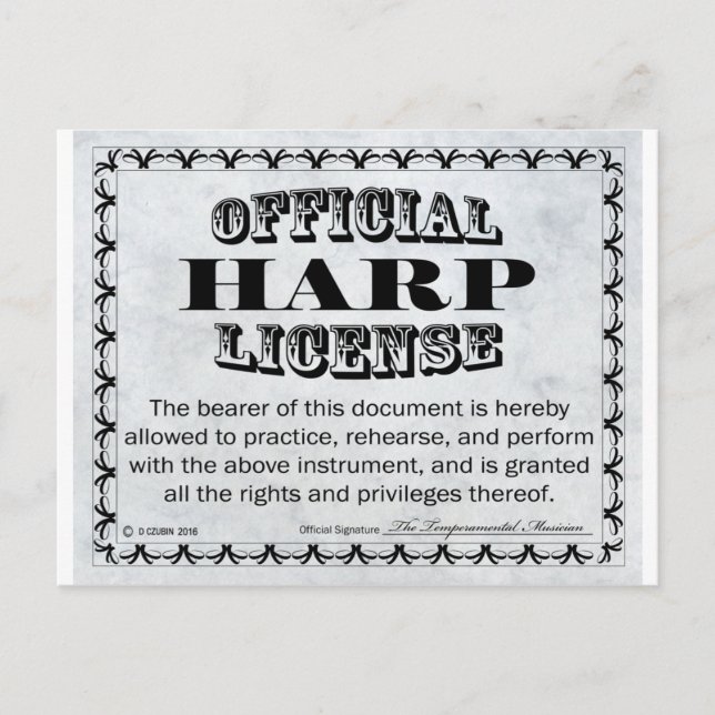 Harp License Postcard (Front)