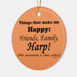 Harp Makes Me Happy Ceramic Tree Decoration