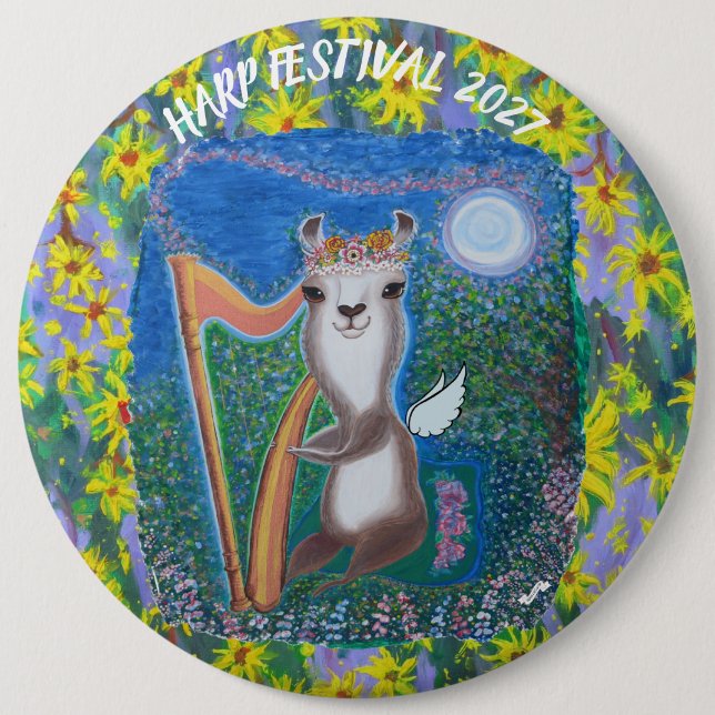 Harp Moon Angel 6 Cm Round Badge (Front)