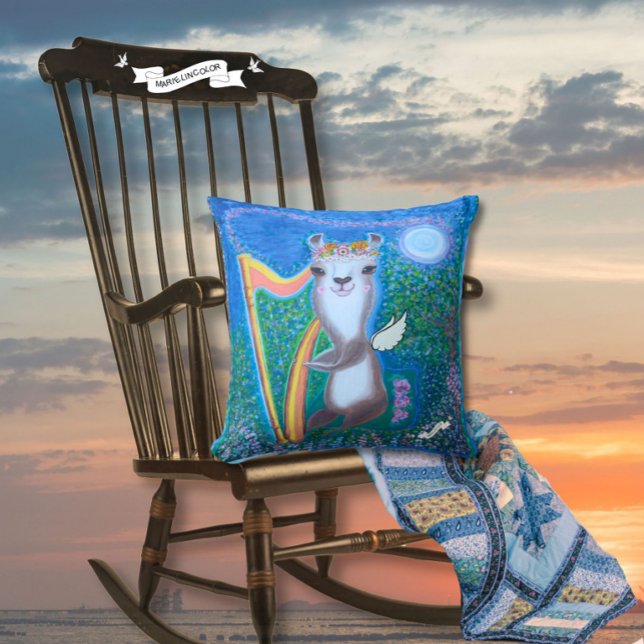 Harp Moon Angel Serenade Cushion (How precious is a harp angel serenade under a silver moon.  
(Objects may look bigger for display))