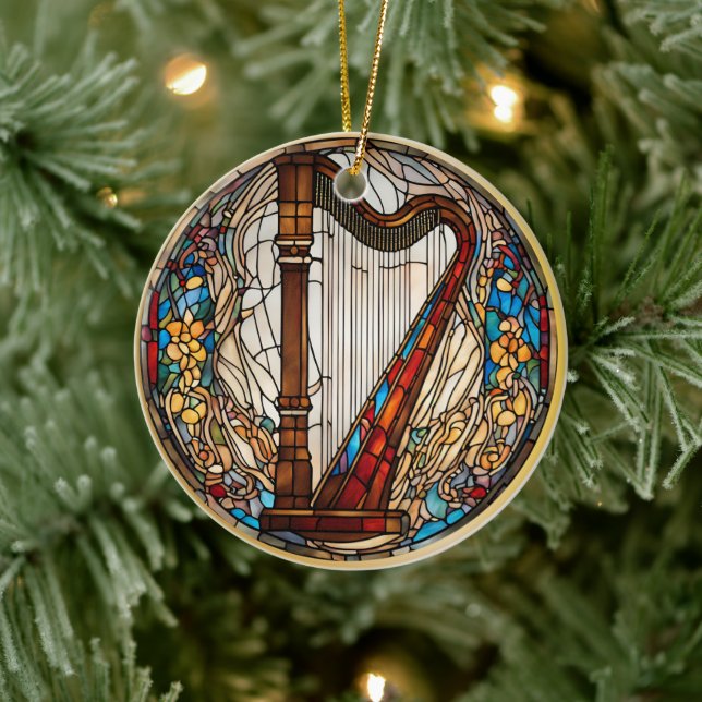 Harp Music Instrument Ceramic Ornament (Tree)