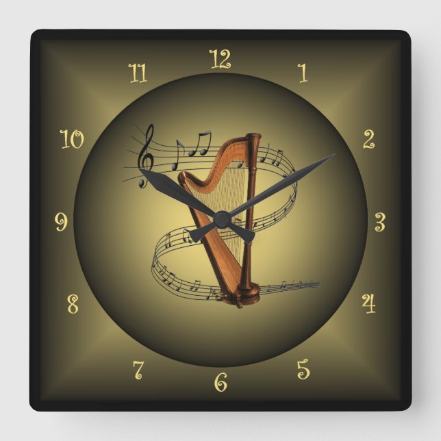 Harp ~ Musical Globe ~Musical Instrument ~Scale ~ Square Wall Clock (Front)