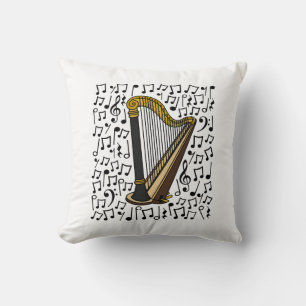 Harp Musical Notes, Harpist Music Teacher Cushion