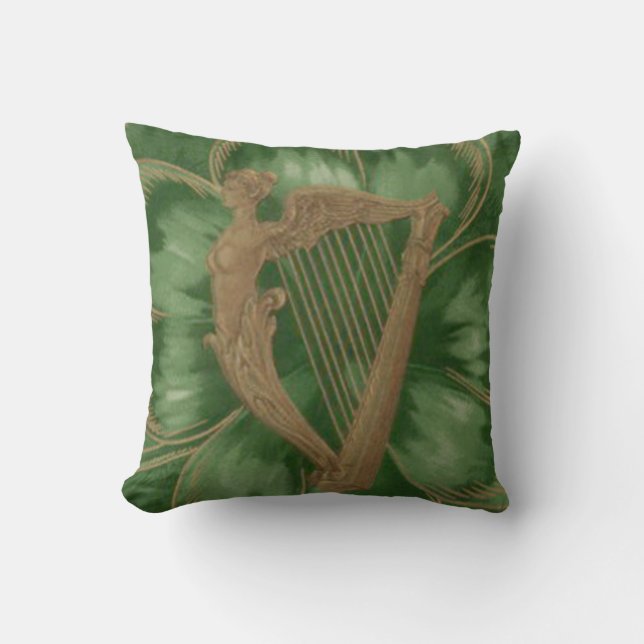 Harp of Erin Four Leaf Clover Green Cushion (Front)