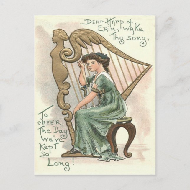Harp of Erin Victorian Girl Postcard (Front)
