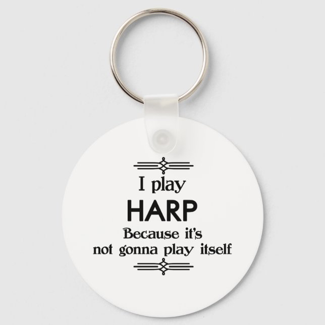 Harp - Play Itself Funny Deco Music Key Ring (Front)