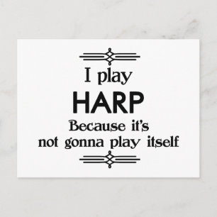 Harp - Play Itself Funny Deco Music Postcard