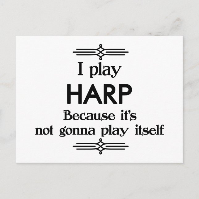 Harp - Play Itself Funny Deco Music Postcard (Front)