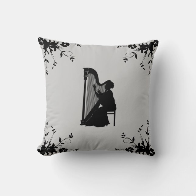 Harp Player Decorative Throw Pillow (Front)