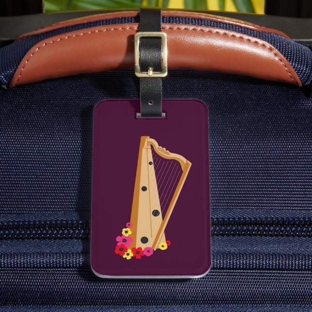 Harp Player, Elegant Harpist Luggage Tag (Front Insitu 2)