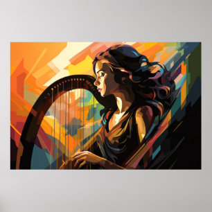 Harp Player Music Painting Abstract Art Decor