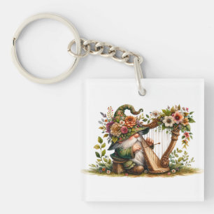 Harp Playing Garden Gnome Key Ring
