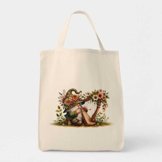 Harp Playing Garden Gnome Tote Bag (Front)