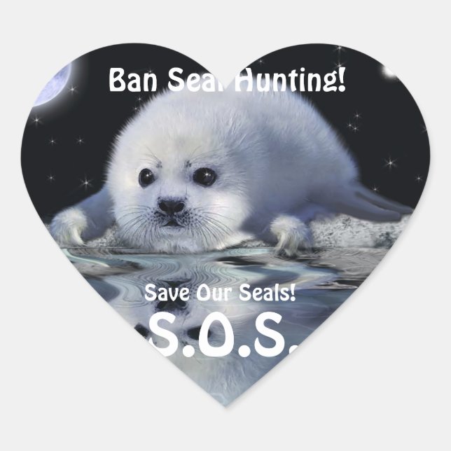 HARP SEAL Anti Seal-Hunt Wildlife Heart Sticker (Front)