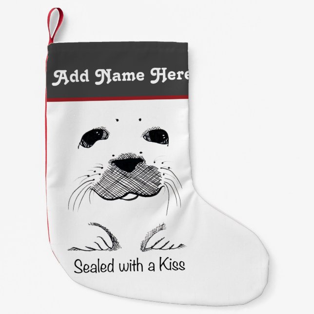 Harp Seal Pup  Sealed with a Kiss Small Christmas Stocking (Front)