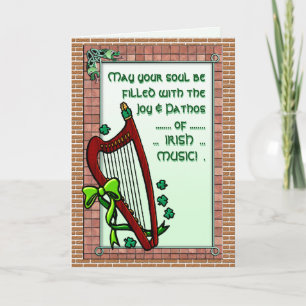Harp, Shamrocks, Irish Music Blessing Personalised Card