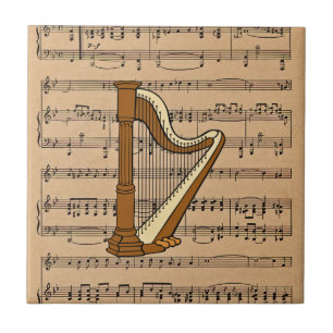 Harp With Sheet Music Background Ceramic Tile