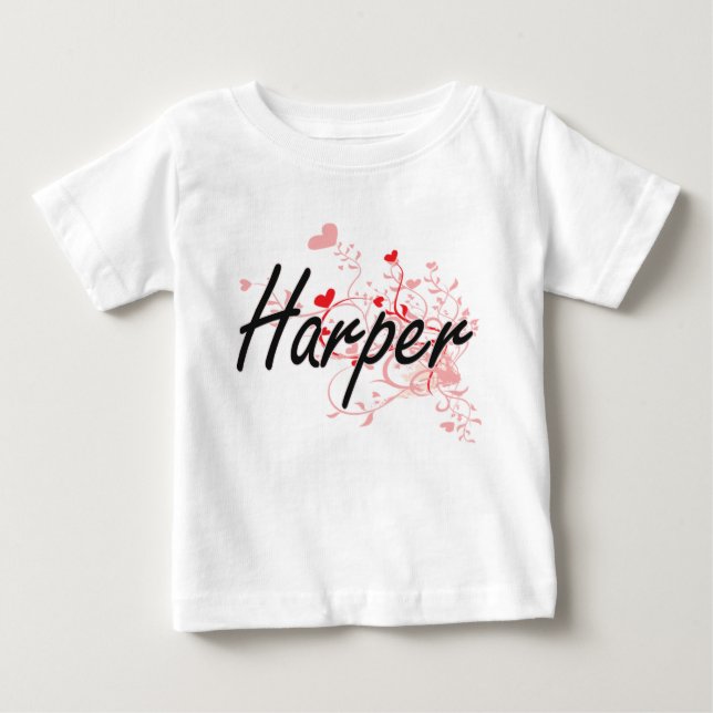 Harper Artistic Name Design with Hearts Baby T-Shirt (Front)