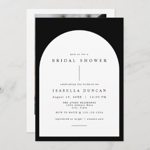 HARPER Boho Black & White Arched Bridal Shower Invitation
