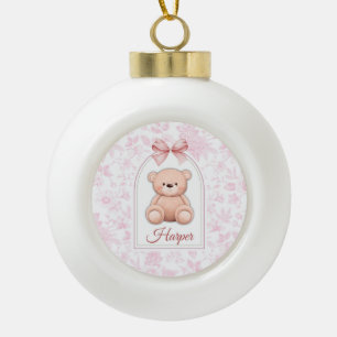 Harper Custom Pink Teddy Bear Nursery Design Ceramic Ball Christmas Ornament