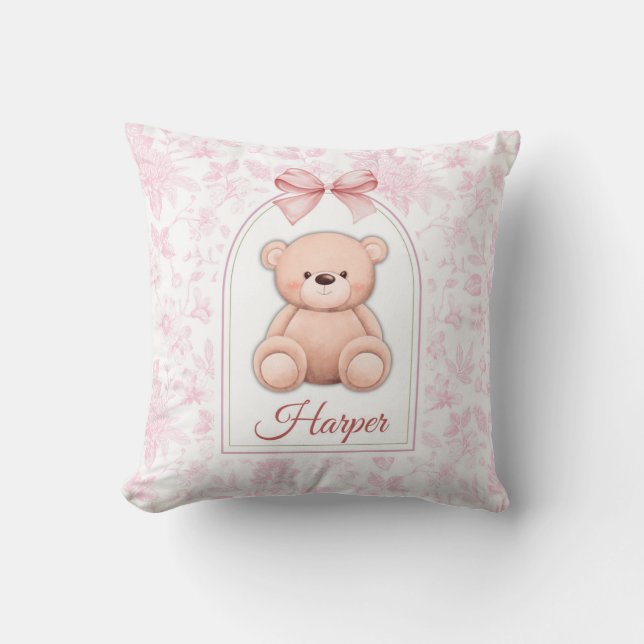 Harper | Custom Pink Teddy Bear Nursery Design  Cushion (Front)