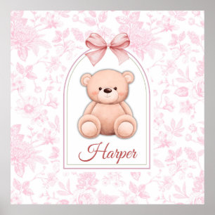 Harper Custom Pink Teddy Bear Nursery Design Poster
