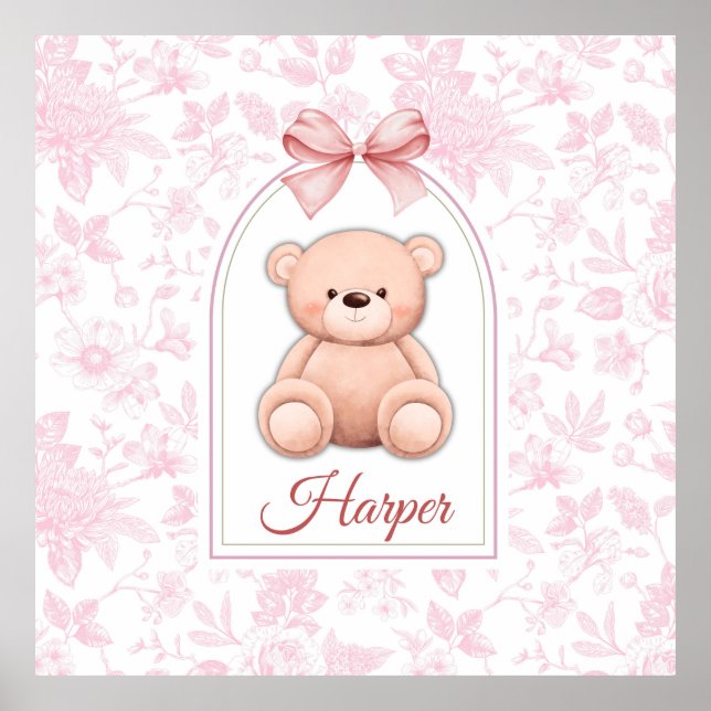 Harper | Custom Pink Teddy Bear Nursery Design  Poster (Front)