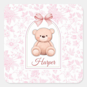 Harper   Custom Pink Teddy Bear Nursery Design  Square Sticker