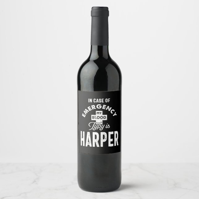 Harper Personalised Name Birthday Gift Wine Label (Front)