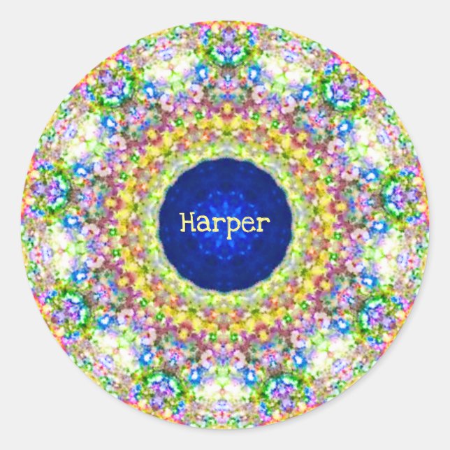 HARPER ~ Sweet Floral Pattern ~ Personalised Classic Round Sticker (Front)