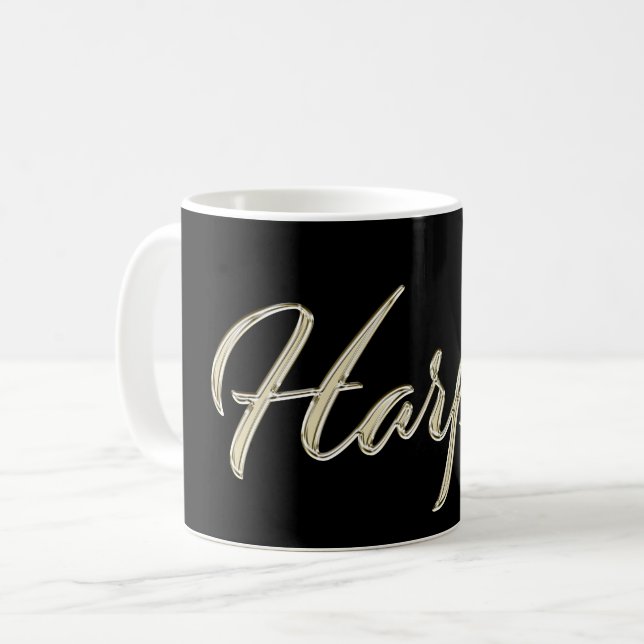 Harper white gold handwriting mug coffee cup (Front Left)