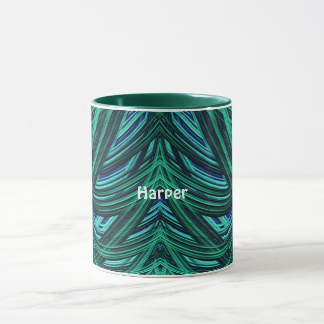 HARPER ~ Zany 3D Fractal ~ Blue and Green  Mug (Center)