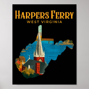 Harpers ferry landscape west virginia map retro poster