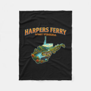 Harpers ferry west virginia vintage map scenic fleece blanket