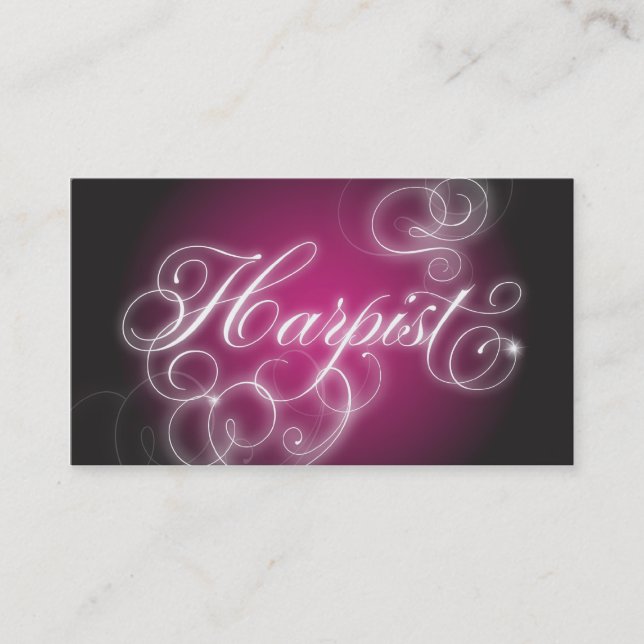 Harpist Business Card Elegant Flourish Glow (Front)