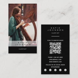 Harpist Harp Musician Teacher Photo QR Code Business Card