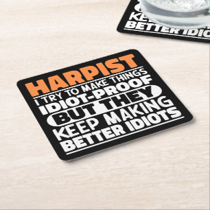Harpist I Try To Make Things Funny Sayings Harpist Square Paper Coaster
