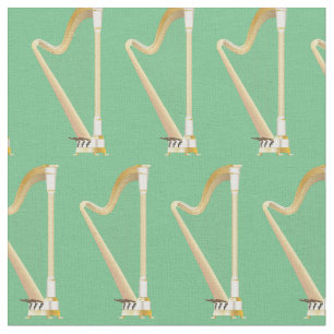 Harps Music Musician Room Decor Green Fabric