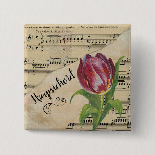 Harpsichord Elegant Tulip Vintage Sheet Music 15 Cm Square Badge