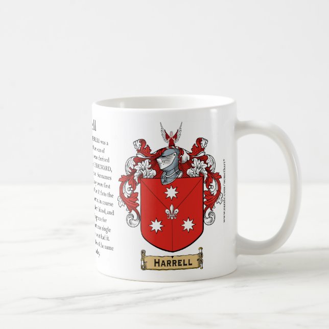 Harrell, the Origin, the Meaning and the Crest on Coffee Mug (Right)