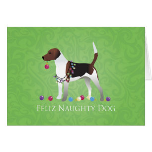 Harrier Beagle Feliz Naughty Dog Christmas Card