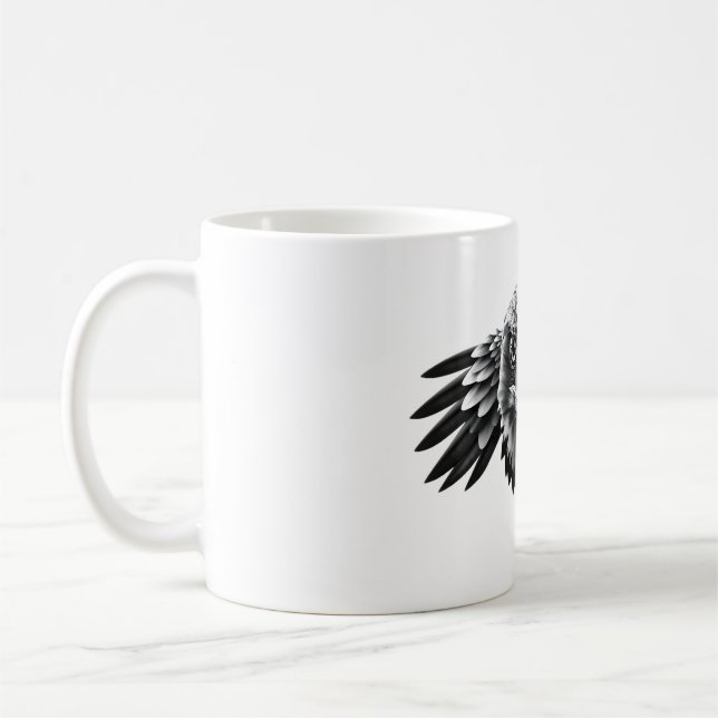 Harrier Hawk Head Black & White T-Shirt Coffee Mug (Left)