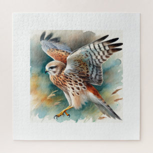 Harrier in flight 060924AREF109 - Watercolor Jigsaw Puzzle