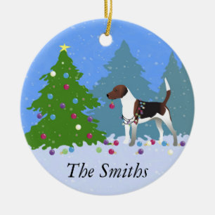Harrier or Beagle Decorating a Christmas tree Ceramic Tree Decoration