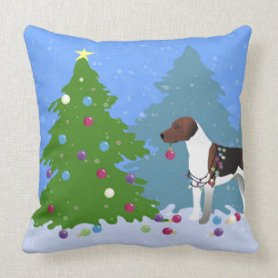 Harrier or Beagle Decorating a Christmas tree Cushion