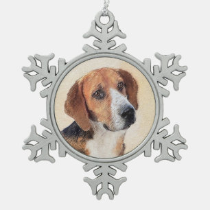 Harrier Painting - Cute Original Dog Art Snowflake Pewter Christmas Ornament