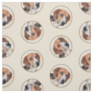 Harrier Painting Tri-Colour Cute Original Dog Art Fabric