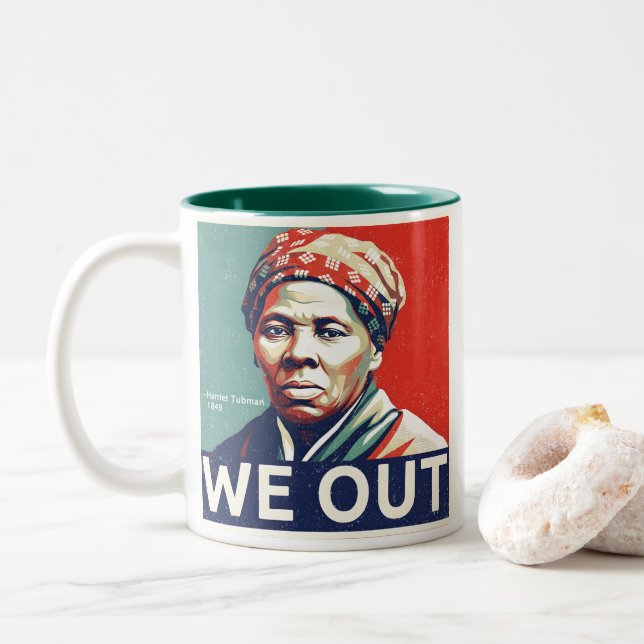 Harriet Tubman We Out Freedom Historic Portrait Two-Tone Coffee Mug (With Donut)
